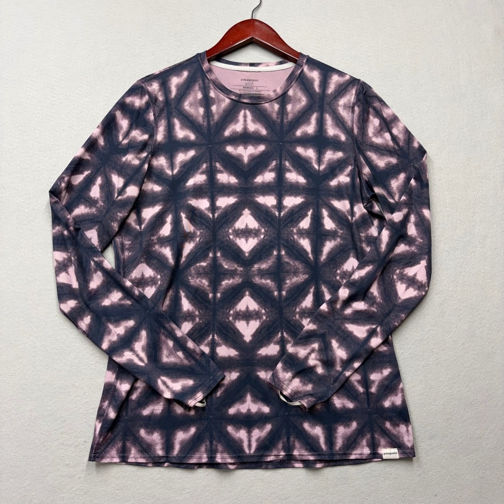 Patagonia Capilene 1 Silkweight Women L Purple Tie Dye Long Sleeve Base Layer
